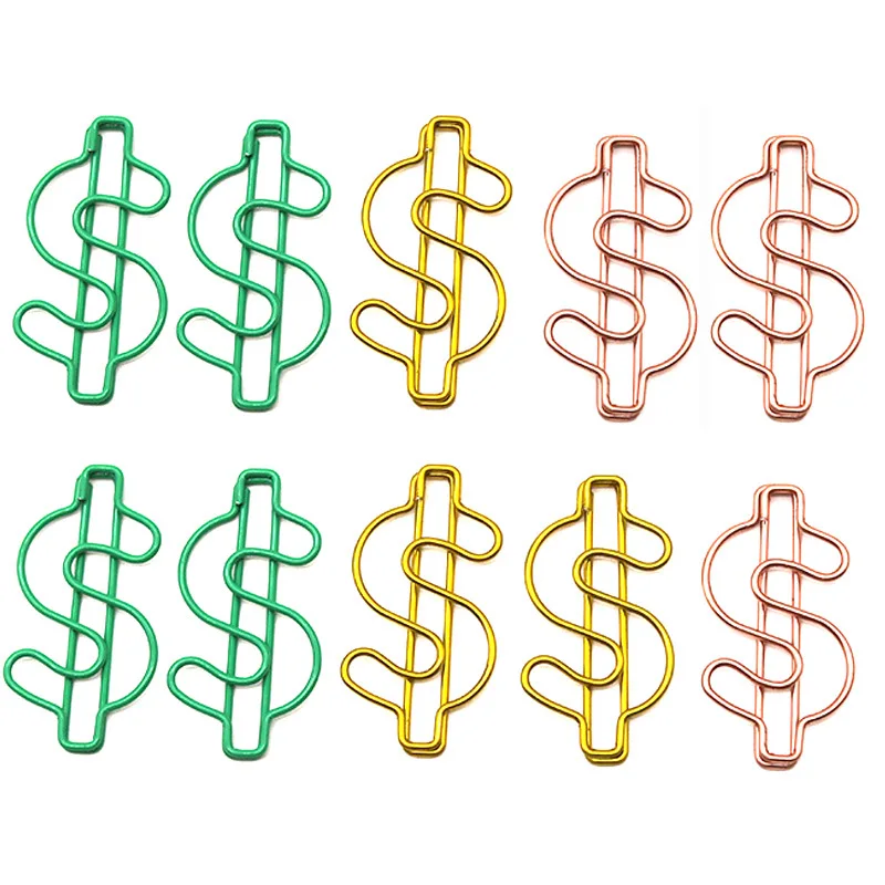 Metal Dollar Shape Paperclips Rose Gold Paper Clips Document Papers Classification Metal Paper Clip Gold Clips For Paper Clamp