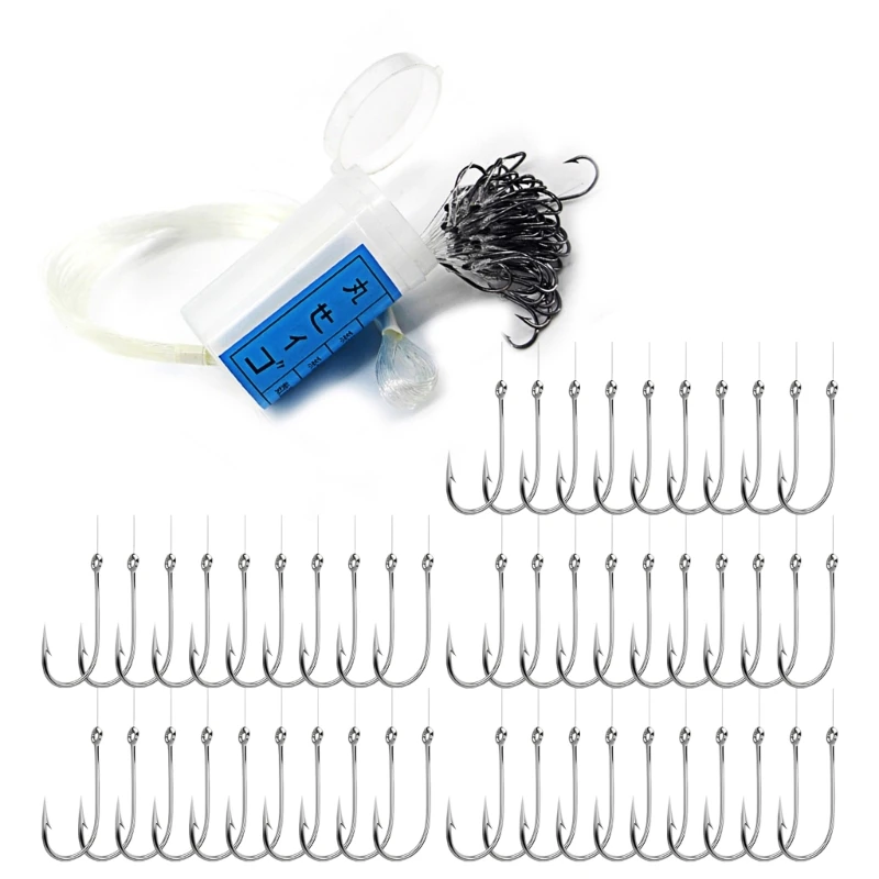 

A1A2 50pcs Fishing Hooks Крюки для рыбалки инструменты с боченой суб -линии колючи