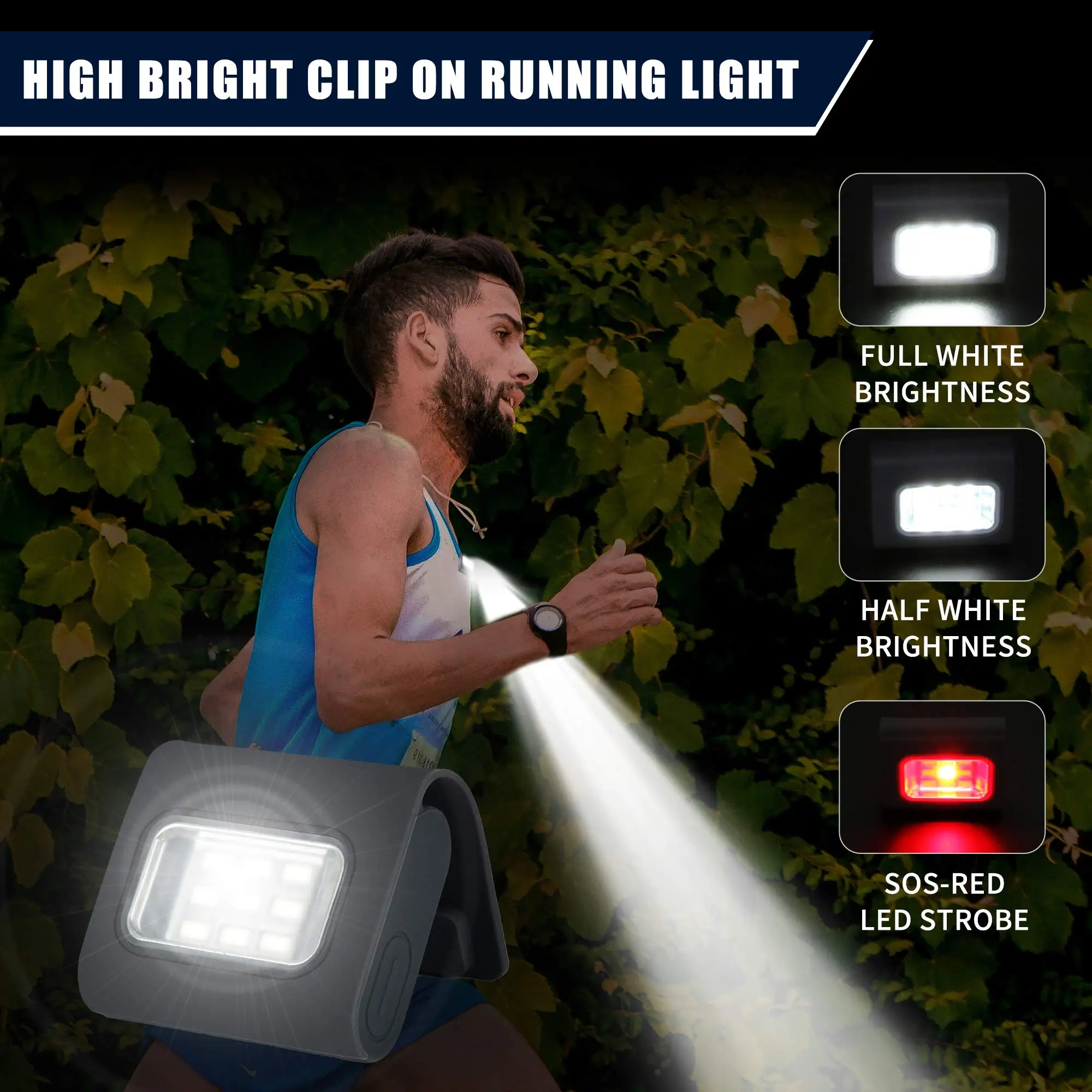 Luces LED de seguridad para corredores y corredores, Clip magnético de engranaje reflectante de alta visibilidad para caminar por la noche y