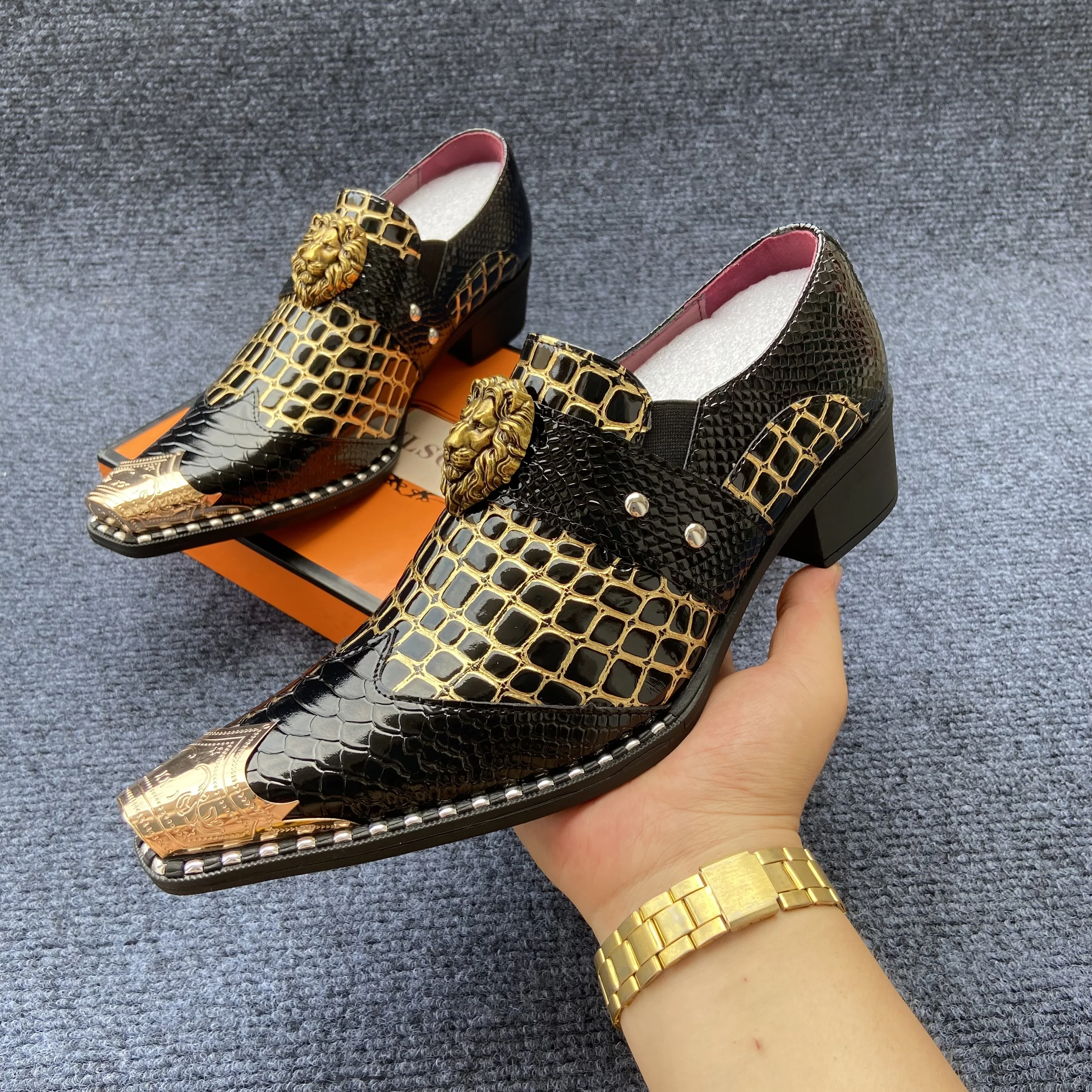4.5cm heels men's dress shoes patent leather formal loafers shoes for man original man shoes luxury brand high quality mocassin