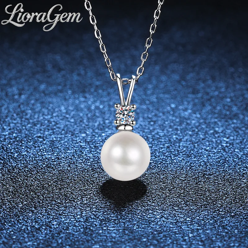 

LioraGem Platinum PT950 8-12mm Freshwater Pearl Necklace, Moissanite Women's Clavicle Chain Pendant Valentine's Day Gift