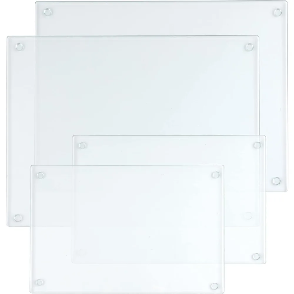 

4 Pack Tempered Glass Cutting Board with Rubber Feet, Rectangle Non-slip Chopping Board, Long Lasting Clear Glass Tray for Kitc
