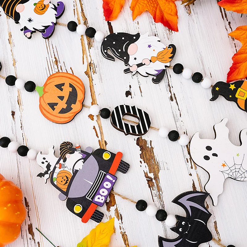ハロウィーン、ノーム、カボチャ、バット、ゴースト、ハンギングオーナメント、パーティーデコレーションクラフト用の木製ビーズペンダント