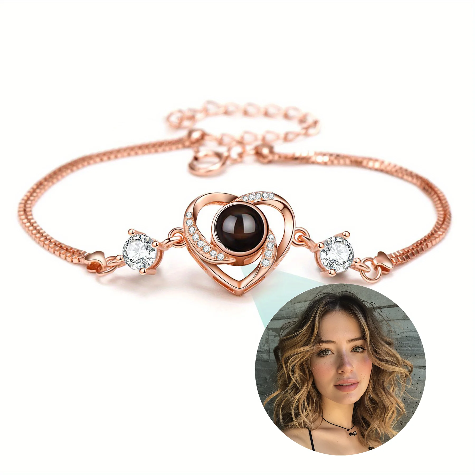 Custom Color Picture Projection Bracelets Titanium Steel Heart For Girlfriend Lover 2025 New Valentine Birthday Romantic Gifts