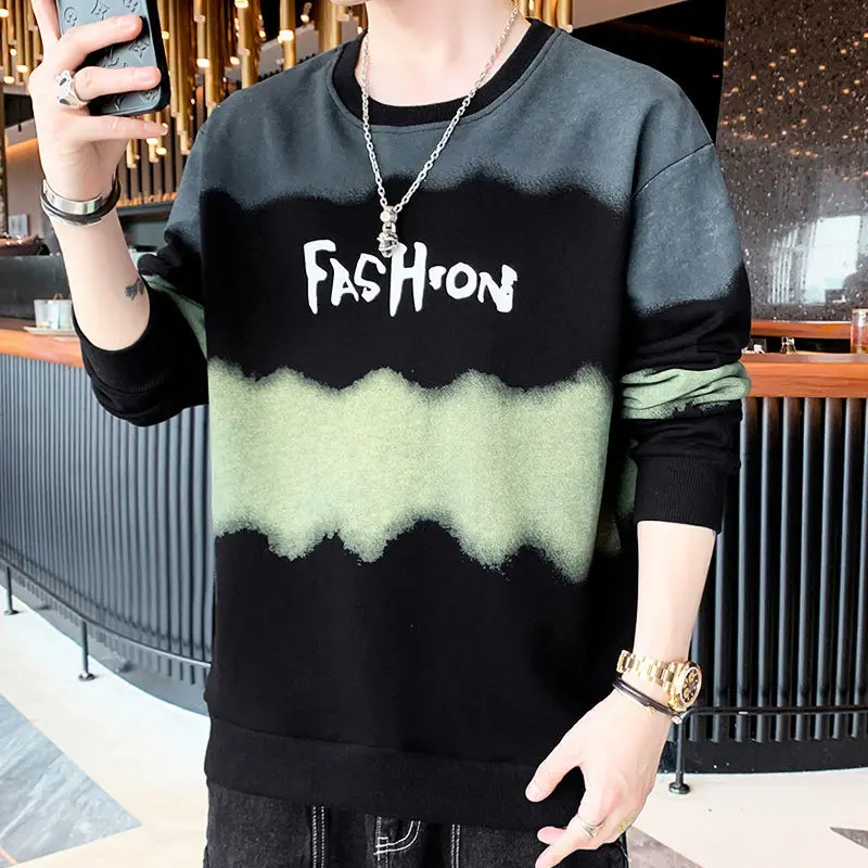 

Fashion Printed Loose Letter Tie Dye T-Shirt Men's Clothing 2023 Autumn New Oversized Casual Pullovers All-match Tee Shirt