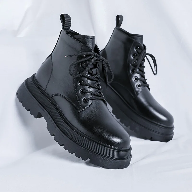 

mens casual business office platform boots black trendy genuine leather shoes cowboy autumn winter boot handsome ankle botas man