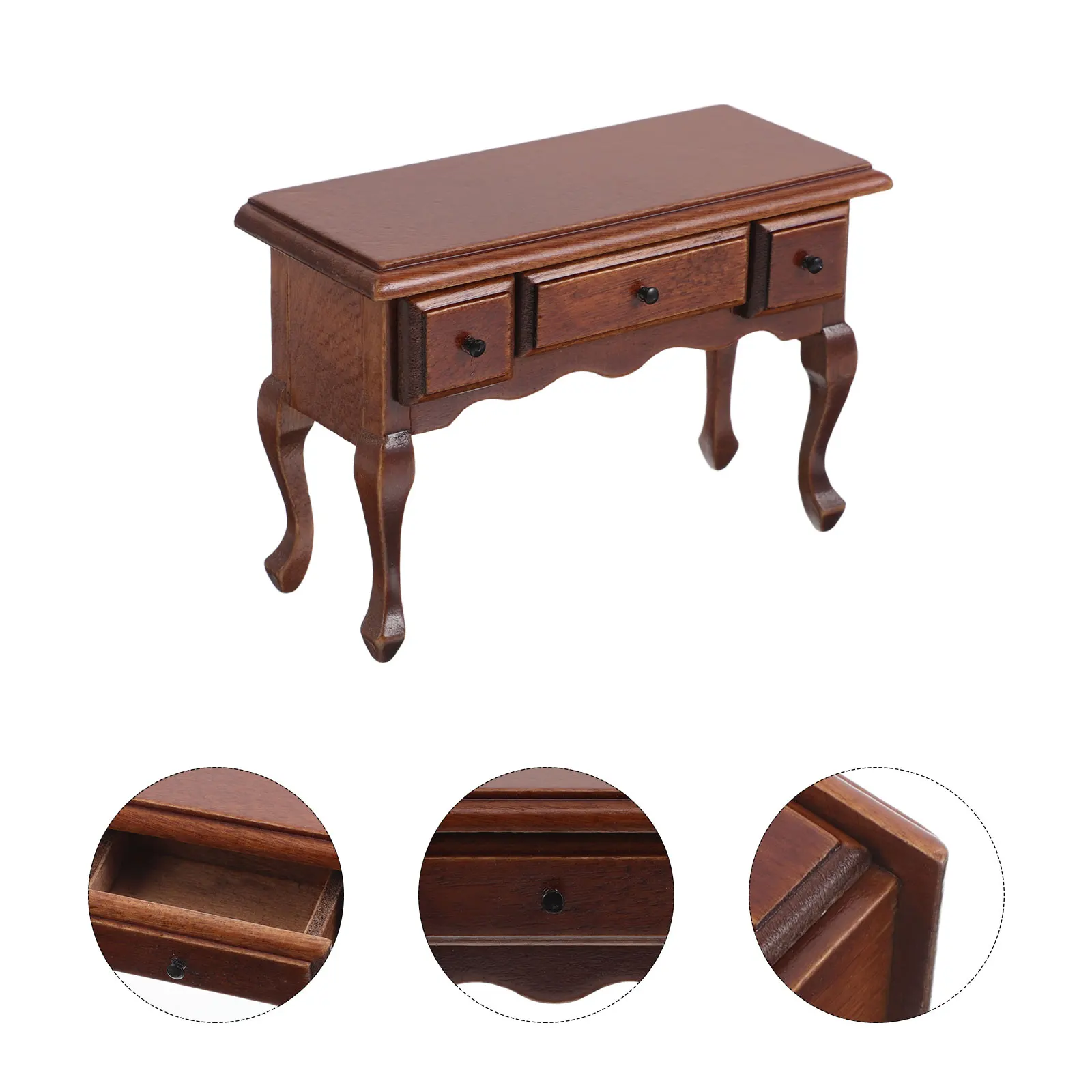 미니어처 나무 인형의 집 가구 현실적인 빈티지 테이블 DIY 공예용 밤나무 색상 작은 인형의 집 장식 수집