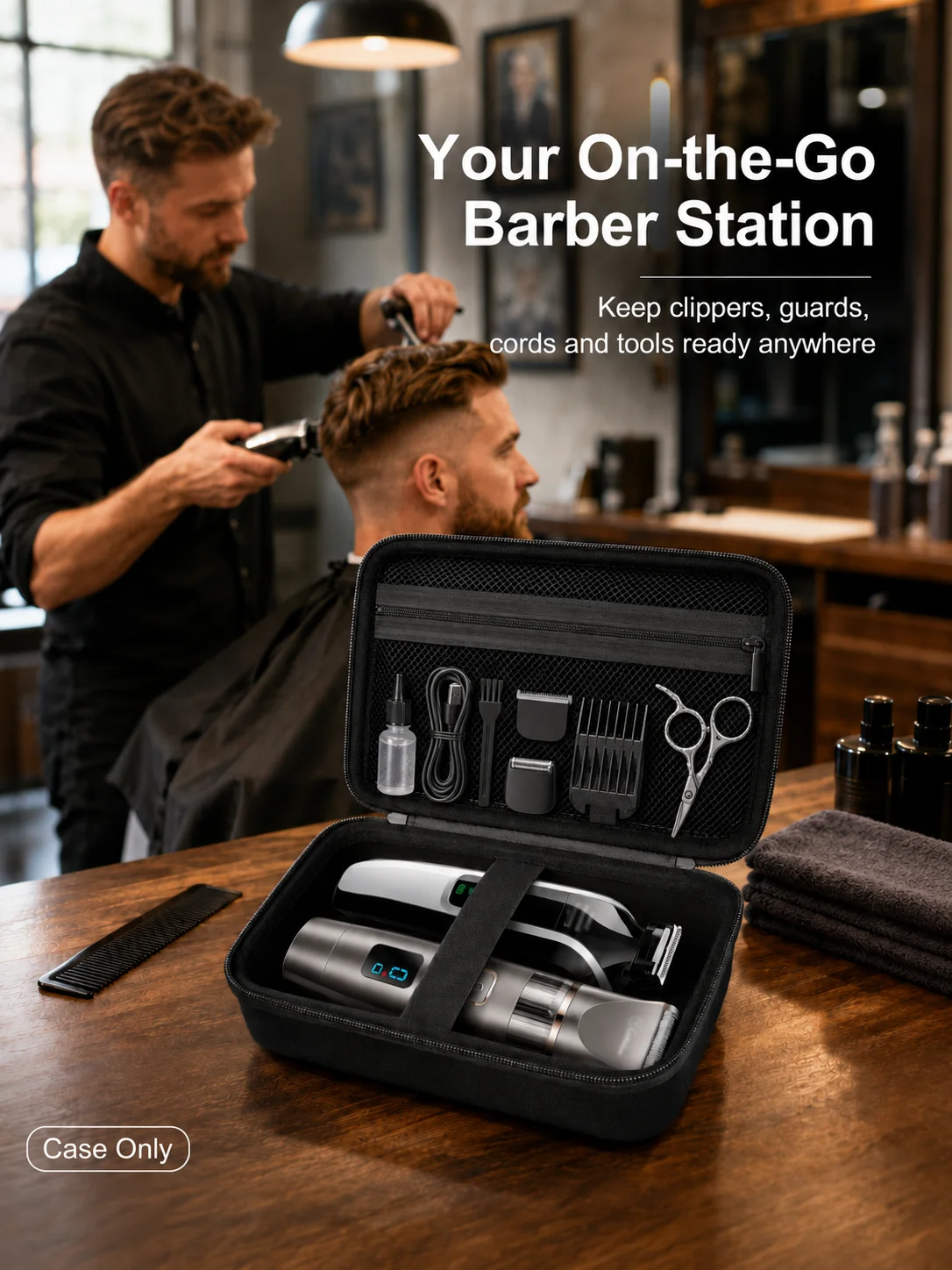 Haarschneidemaschinen-Etui für Wahl Andis, 2-teilige Friseur-Trimmer-Organizer-Tasche Kompatibel mit Ufree Novah Fadeking, Nur Schwarzes Reiseetui – Detail 3