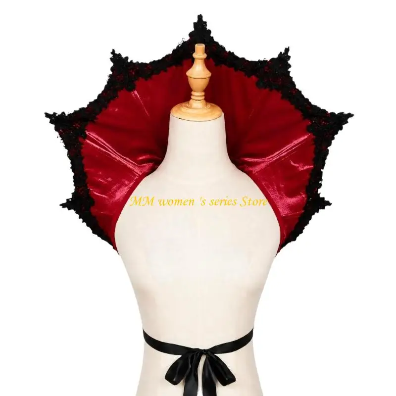 Q39C Detachable Gothic Collar Accessory for Stage Costume Styling, Tie-Back Stand Collar with Structured for Party Looks