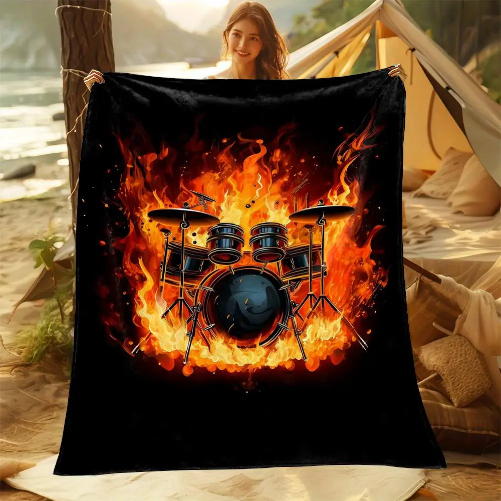 Rock drum pattern Flannel printed blanket suitable for all seasons suitable for living room office sofa and travel