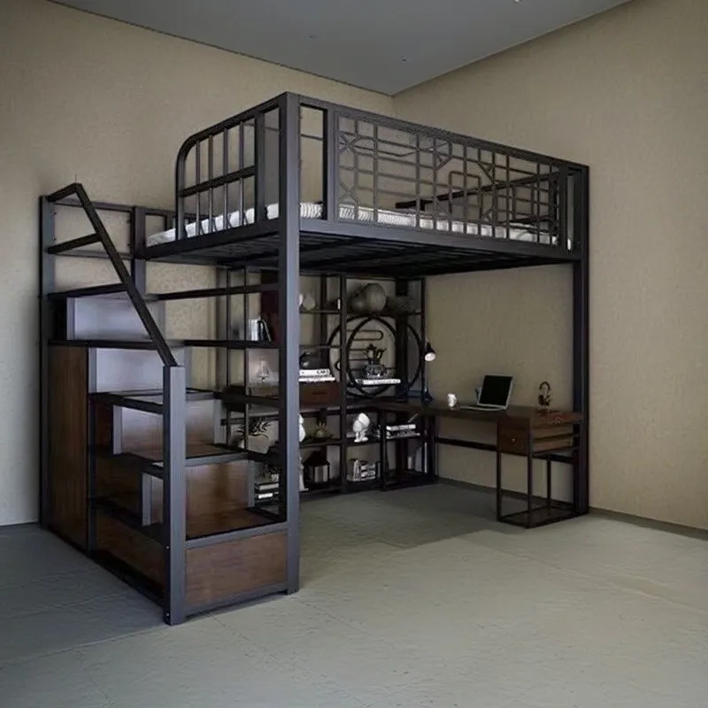 Cama de hierro forjado, apartamento antiguo, cama con estructura de hierro, tipo loft, sábana elevada, piso superior, ahorro de espacio, apartamento pequeño