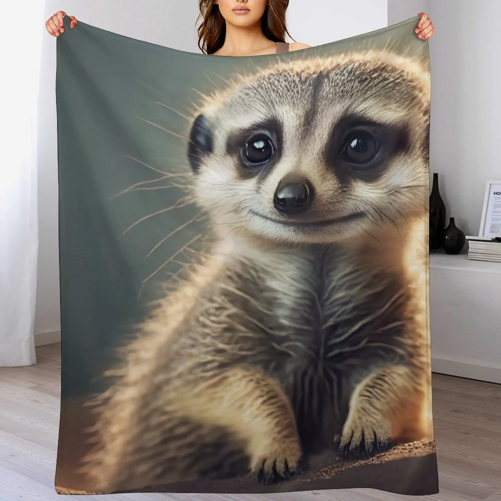 Meerkat - Cute Baby Animal Portrait Throw Blanket