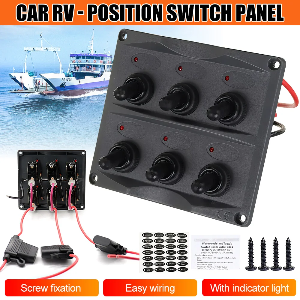 

6 Gang Switch Panel LED Rocker Switch Panel Toggle Car Boat Truck Marine Control Waterproof