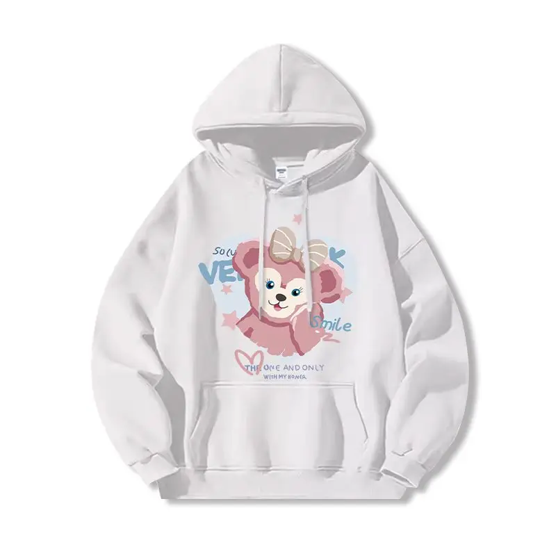 لطيف الدب الأبيض هوديي النساء الاطفال 2025 الربيع كنزة صوفية قطنية/بلوزة قطنية الوردي الفراء الأزرق عيون البيج القوس نجوم لطيف جدا ابتسامة النص