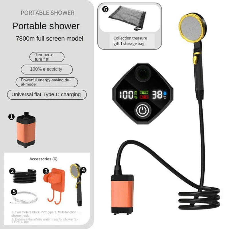 7800Mah Portable Shower Pump Rechargeable Electric Shower Pump With Smart Digital Display Promotion