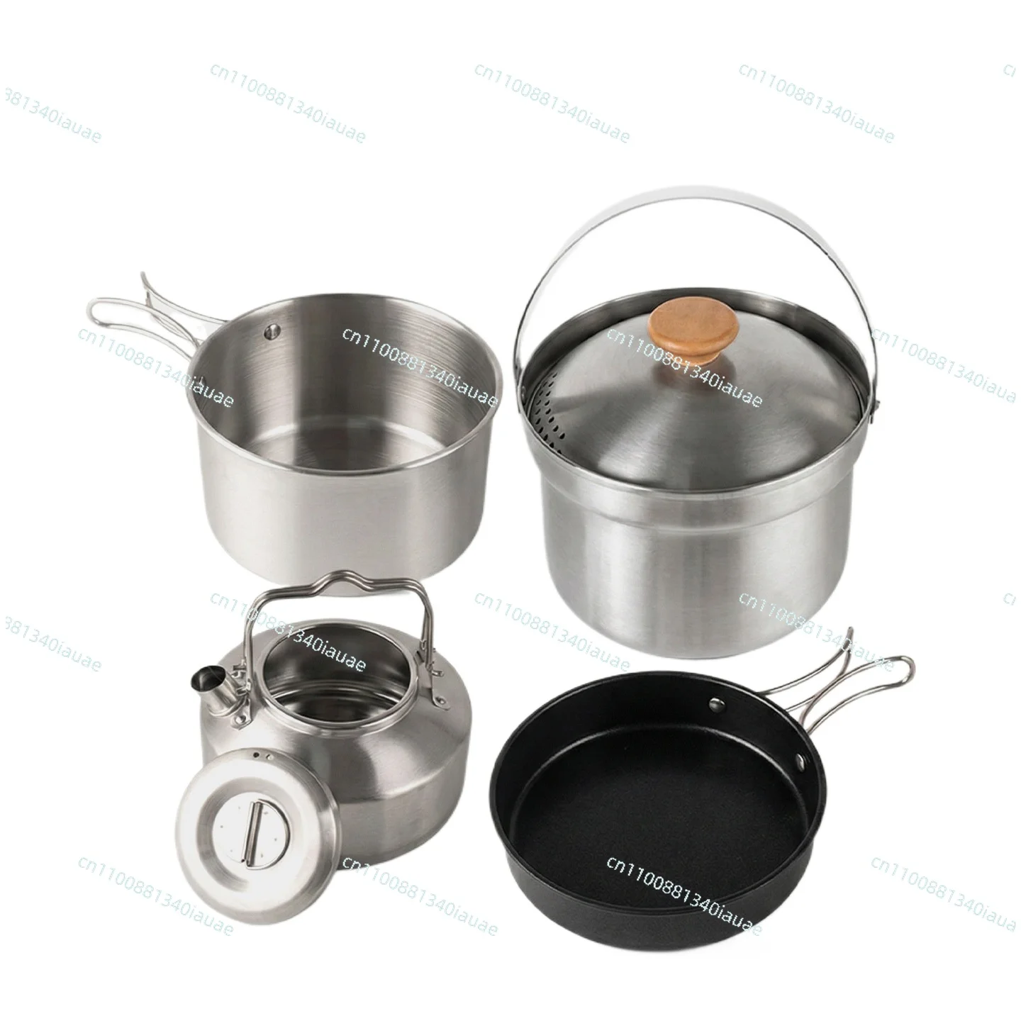 

Outdoor Pot Set Camping Stainless Steel Pot Set 4-piece Kettle Frying Pan Cooking Pot Self-driving Tour Portable Picnic Set