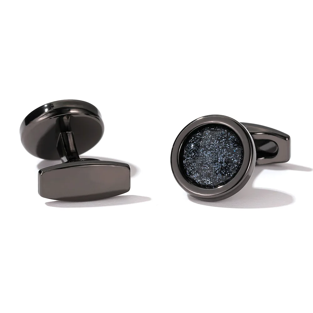 Dark Silver Glitter Texture Cufflinks Matte Black Metal Men's Shirt Cuff Buckle Simple Business Daily Cufflinks Accessories