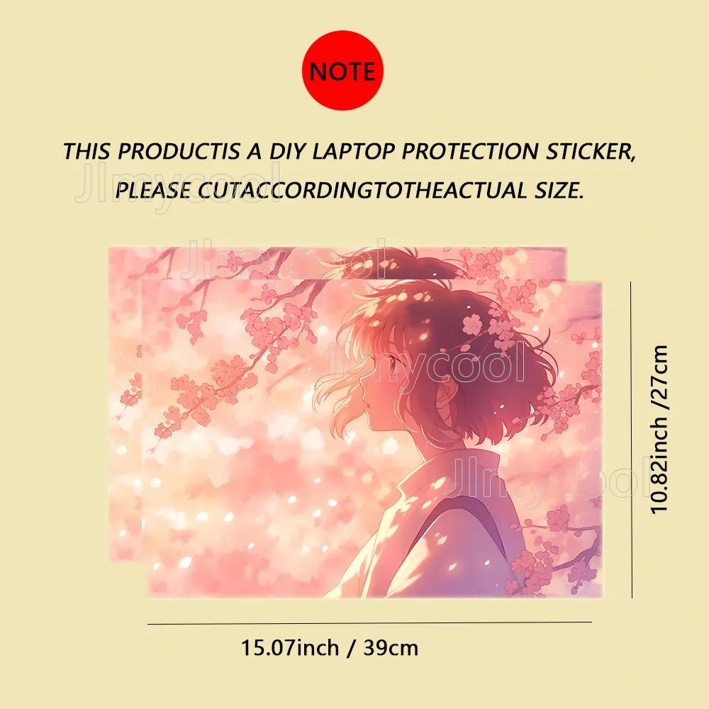 2 Pieces Pink Cherry Blossom Girl Vinyl Laptop Sticker Self-adhesive Case for HP Lenovo Apple Easy To Install Decal Stickers