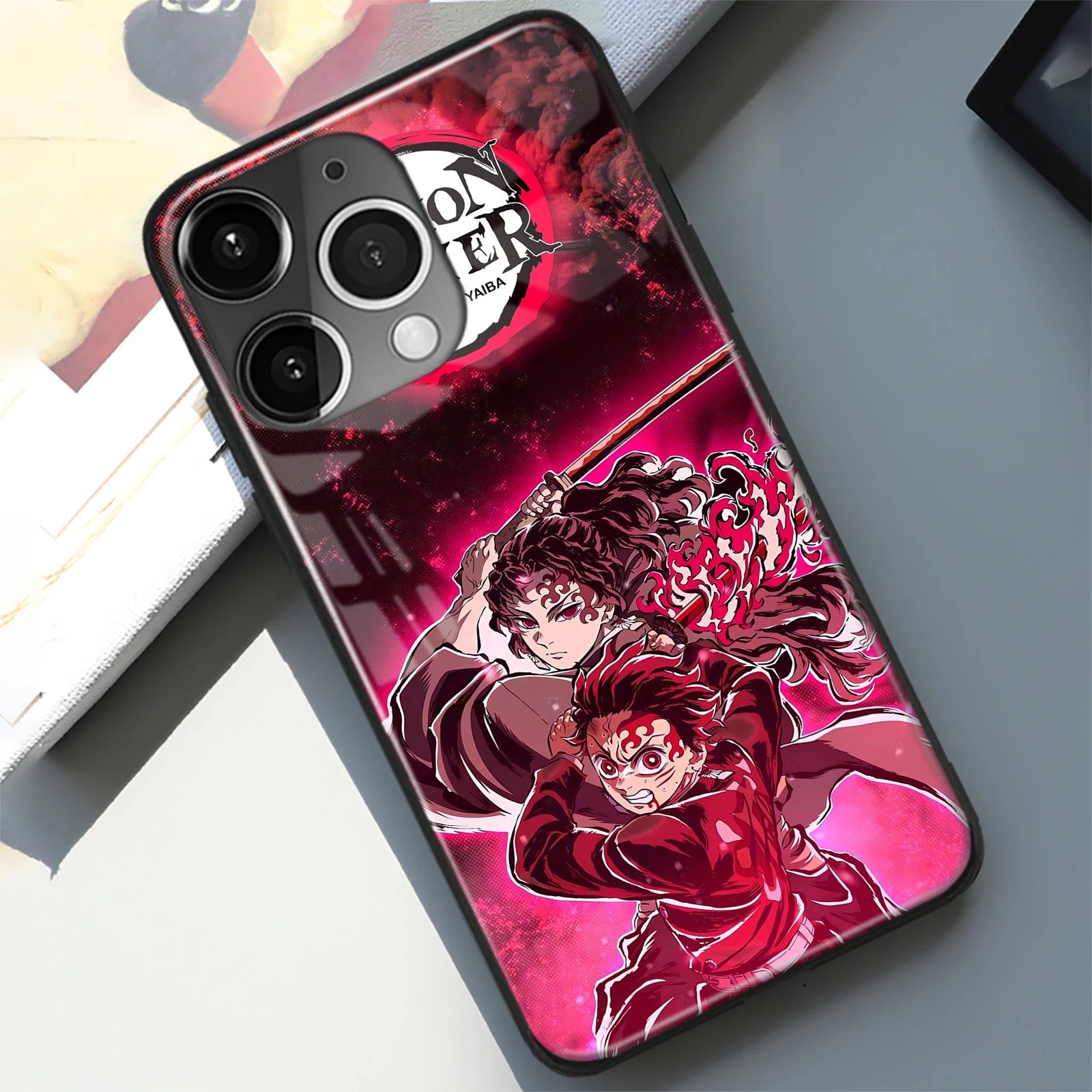 Tanjiro and Yoriichi Manga Phone Case Shockproof Glass Protective Shell for iPhone 15 14 11 Pro Max 7 8 15 Plus 12 13 Mini Xr Xs