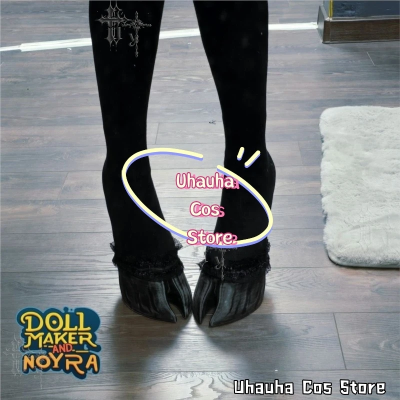 CR6.23*Split Hoof De-mon Cosplay Shoes Gothic Two Toe Cloven Hoof Foot Covers With Lace Socks Fantasy Anime Roleplay Halloween view 3