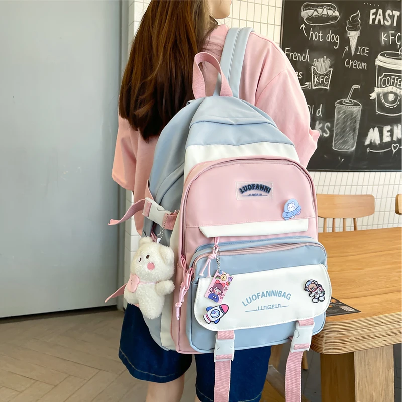 JULYCCINO New High School Girls Backpack Fashion Kawaii Schoolbag College Cute Nylon Waterproof Bookbag Teenager Laptop Backpack