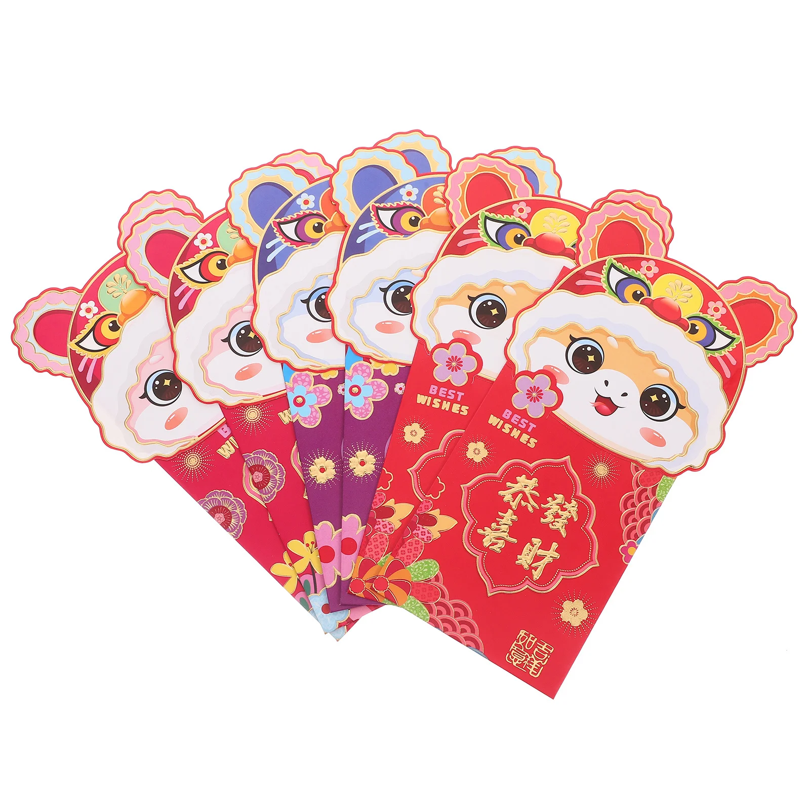 6Pcs Red Envelope Cartoon Flip Cover Money Pocket Lunar New Year Pocket Traditional Chinese Money Envelope Hong Bao