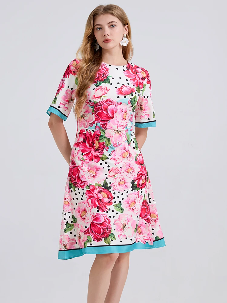 Vestido de fiesta Floral precioso a la moda de verano para mujer, vestido informal elegante de manga corta con cuello redondo, ropa femenina
