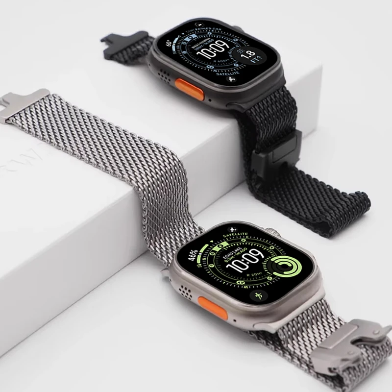 

Миланский ремешок для Apple Watch Ultra 3 2 ремешка 49 мм 46 мм 44 мм 45 мм 41 мм 40 42 мм парашютный браслет iWatch Series 11 10 9 8 7 SE3