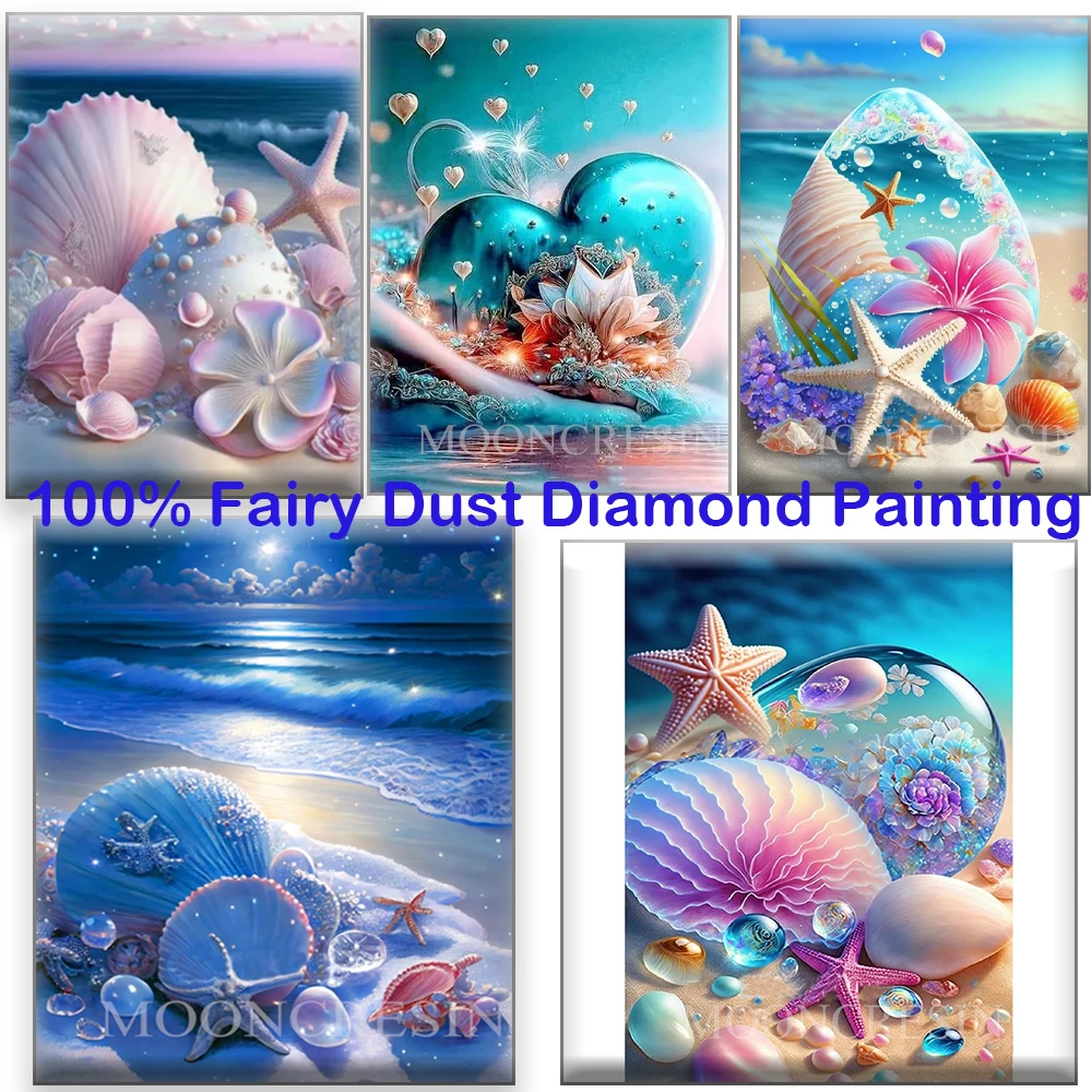 

100% Fairy Dust Square Full Diy Diamond Painting Cross Stitch Colored Seashells Embroidery Mosaic Home Decor Picture Rhinestones