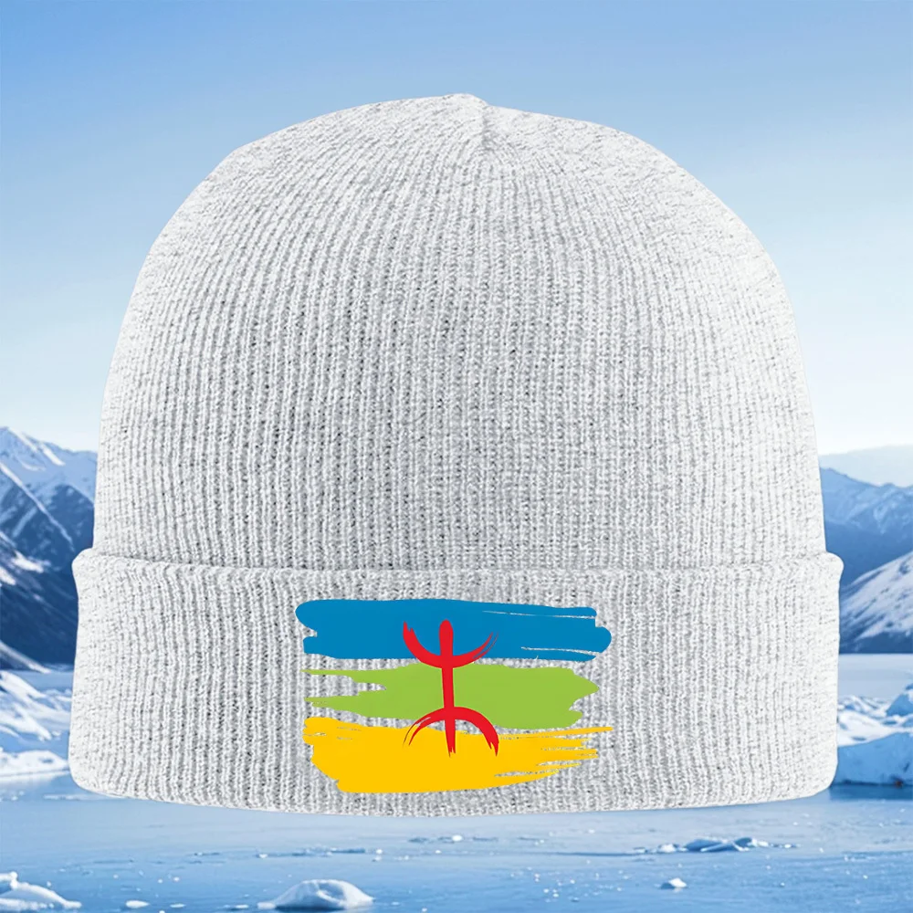 رمز أحمر على خطوط ملونة للرجال والنساء للجنسين قبعة محبوكة قبعة صوفية شتوية حرارية دافئة لعيد الميلاد وركوب الدراجات في الهواء الطلق Hik #3