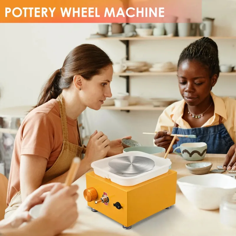 Mini Electric Pottery Wheel Machine for Art Crafts Ceramic Pottery Wheel Clay Tools Turntable with 6.5CM+10CM Tray Sculpting Kit