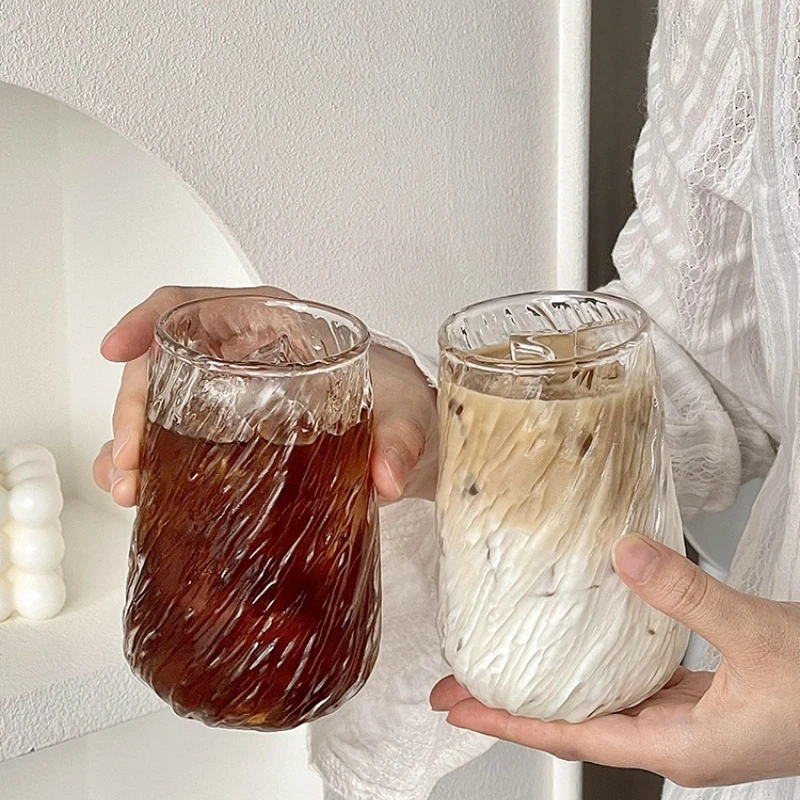 1PC 400ML Coffee Mug Glassware Stripe Glass Cup Ice Mug Transparent Glass Tea Cup Drinkware Juice Milk Transparent Water Glass image 3