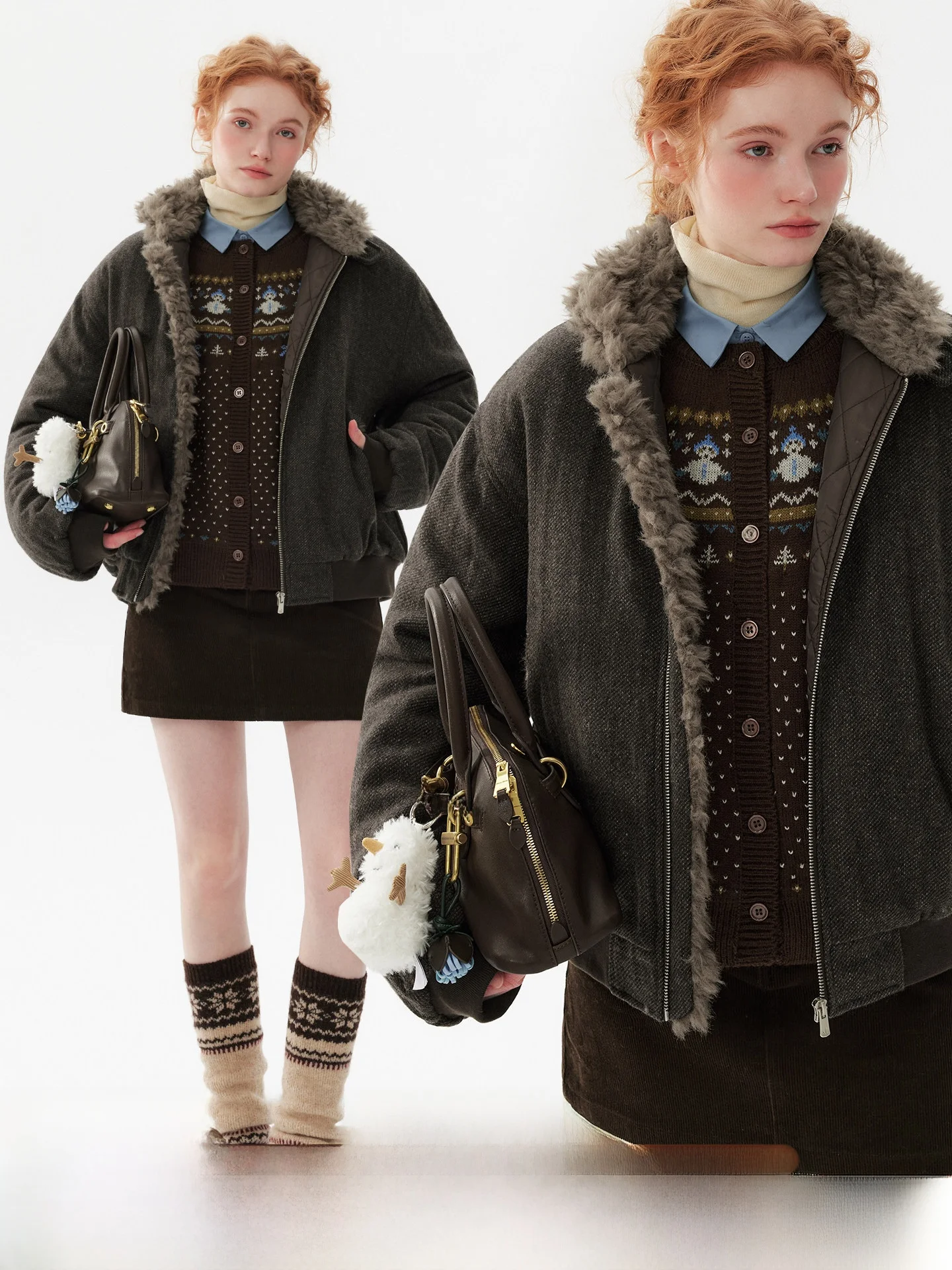 

plus Size Wool Blend ort Coat Women's Winter New Sle Thiened Cotton Splice Fur Collar Jaet Warm Stand Fit Zipper C...