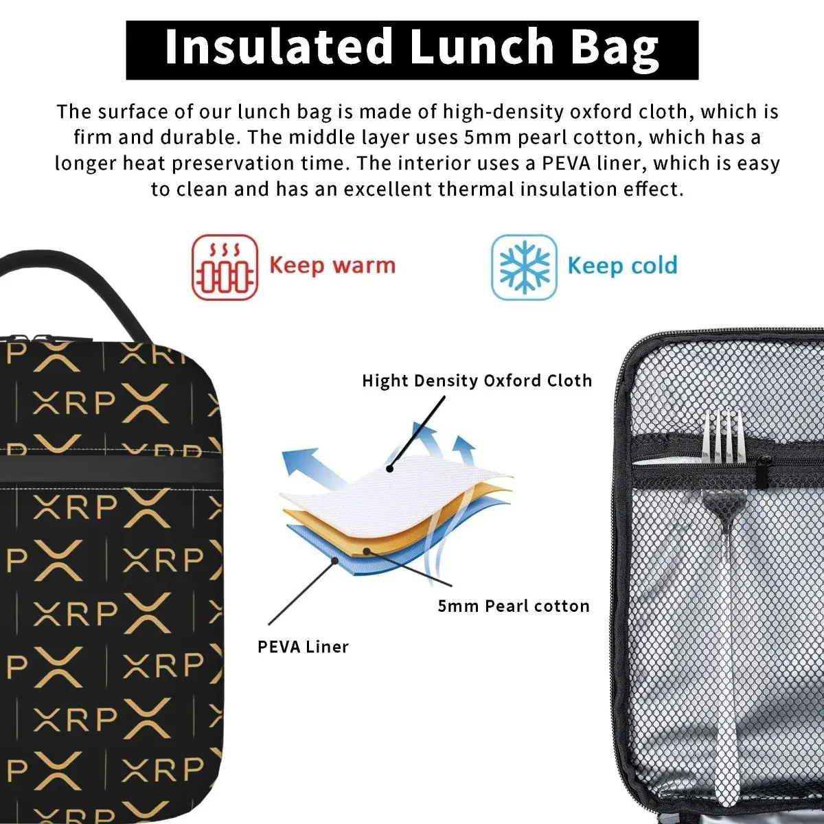 XRP Cryptocurrency XRP Insulated Lunch Bag for Women Children Leakproof Food Boxes Thermal Lunch Box Tote