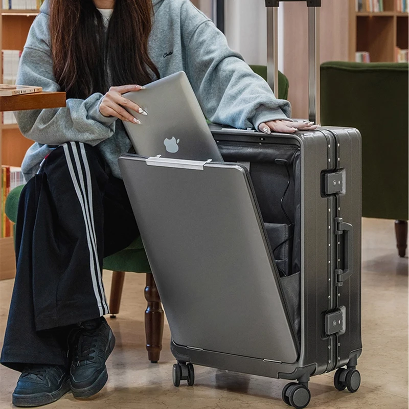 

COLENARA Aluminum Frame Suitcase ABS + PC Boarding Box Large Capacity Trolley Case 20"24"26 Inch Front Opening Laptop Luggage