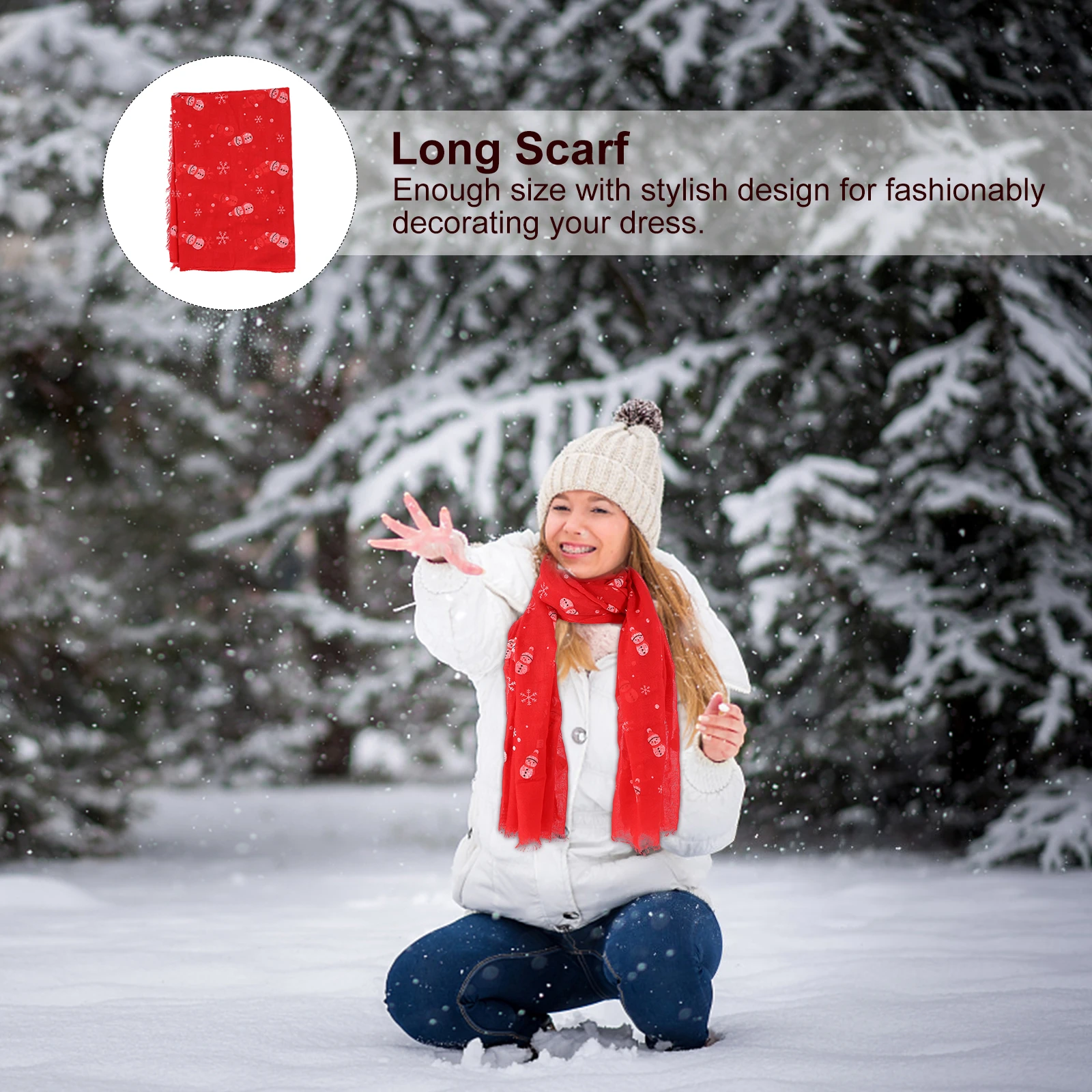 

Voile Scarf Snowman Printed Christmas Shawl Long Neckerchief Festival Gift Fashionable Fresh Style Creative Shawl Durable Women