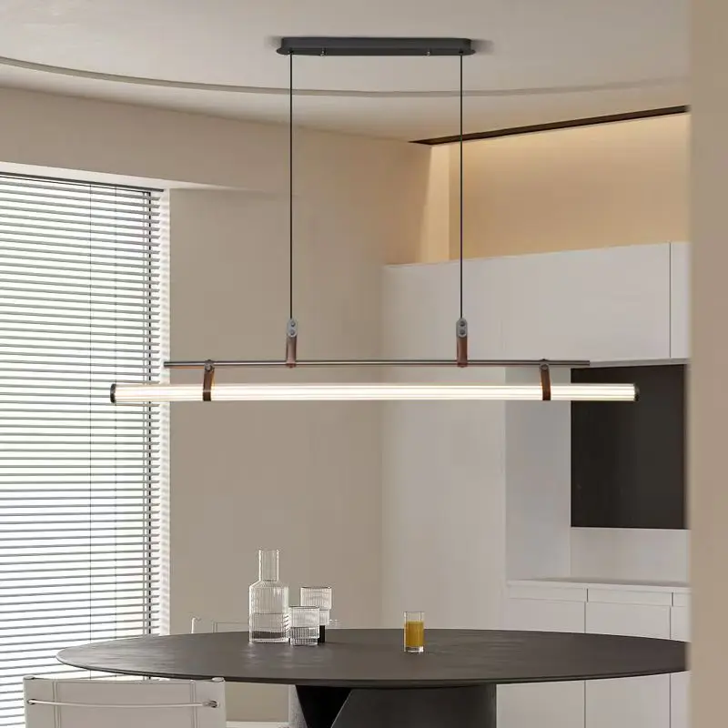 Nordic Restaurant Lighting Fixtures Modern And Minimalist Tea Room Dining Table One Letter Office Leather Strip Lighting Fixture
