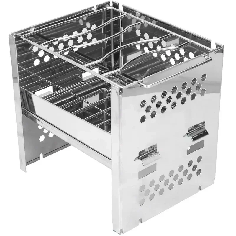 Fire Rack Barbecue Stove Square Firewood Stove Outdoor Camping Stainless Steel Barbecue Folding Grill