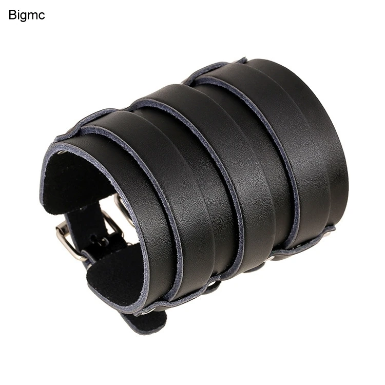 New Exaggerated punk leather Bangle Women Punk bracelet Men Simple Pure color wide leather multi layer Yoga Jewelry Pary Gift