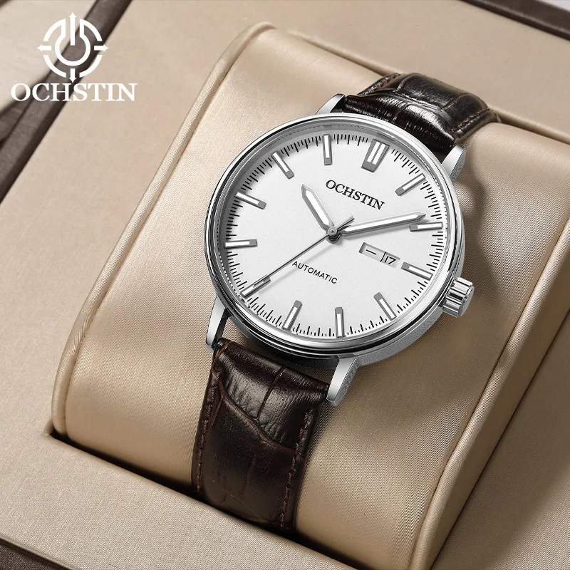 OCHSTIN brand men's fully automatic mechanical watch leather strap double calendar business watch