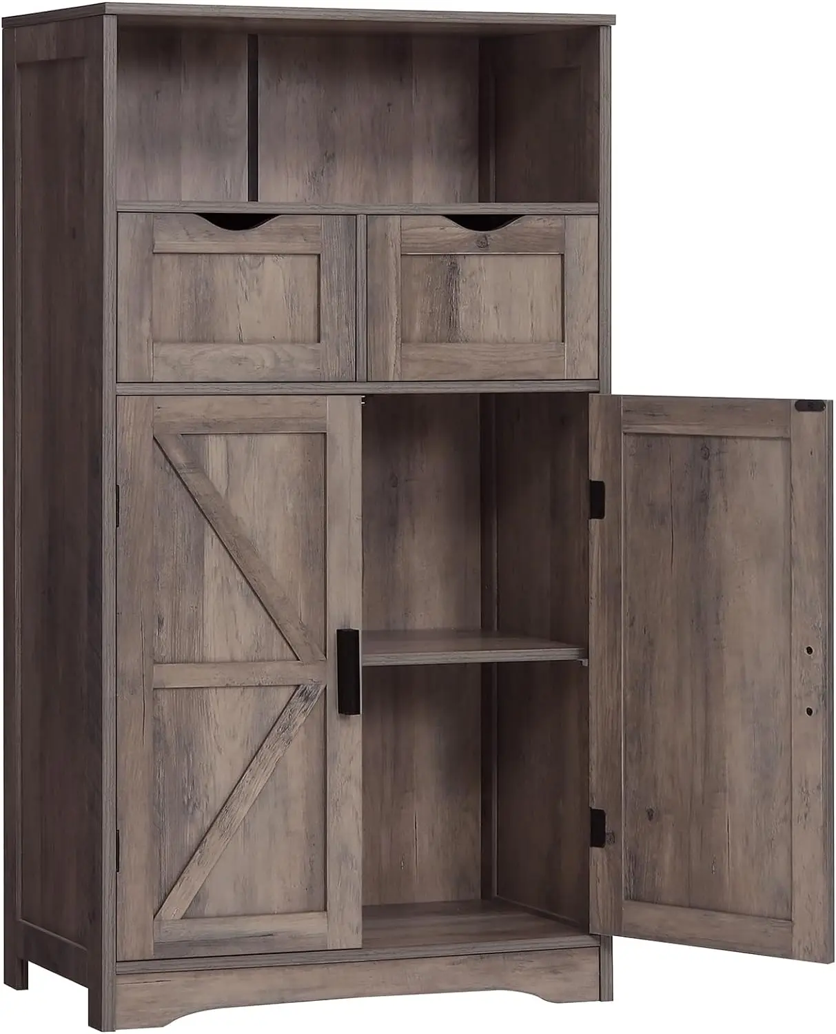 

WEENFON Storage Cabinet with Adjustable Shelf & 2 Barn Doors, Bathroom Cabinet with Drawers, Standing Cupboard, Floor Cabinet