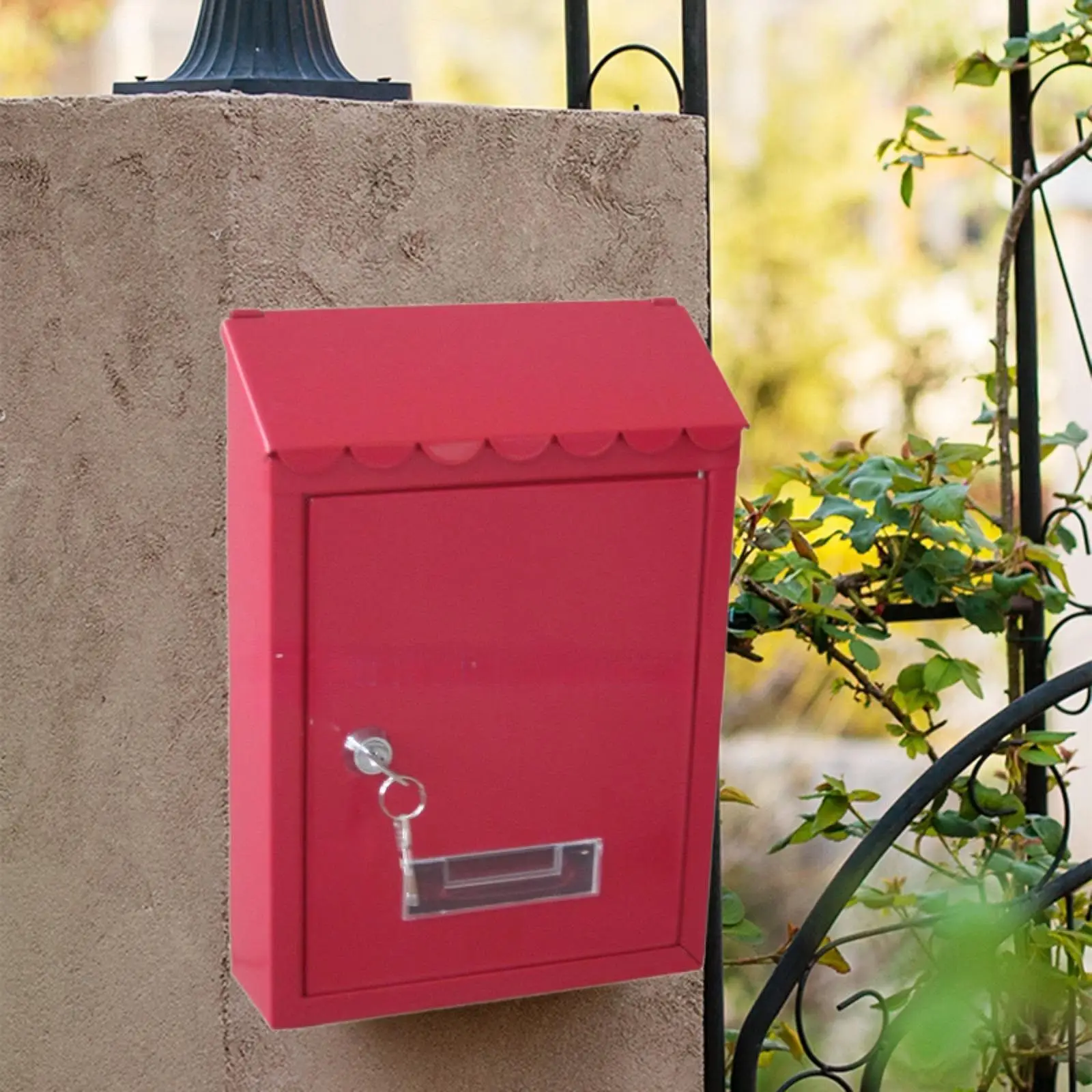 

Wall Mount Mailbox Lockable Drop Box Metal with 2 Keys Modern Windproof Post