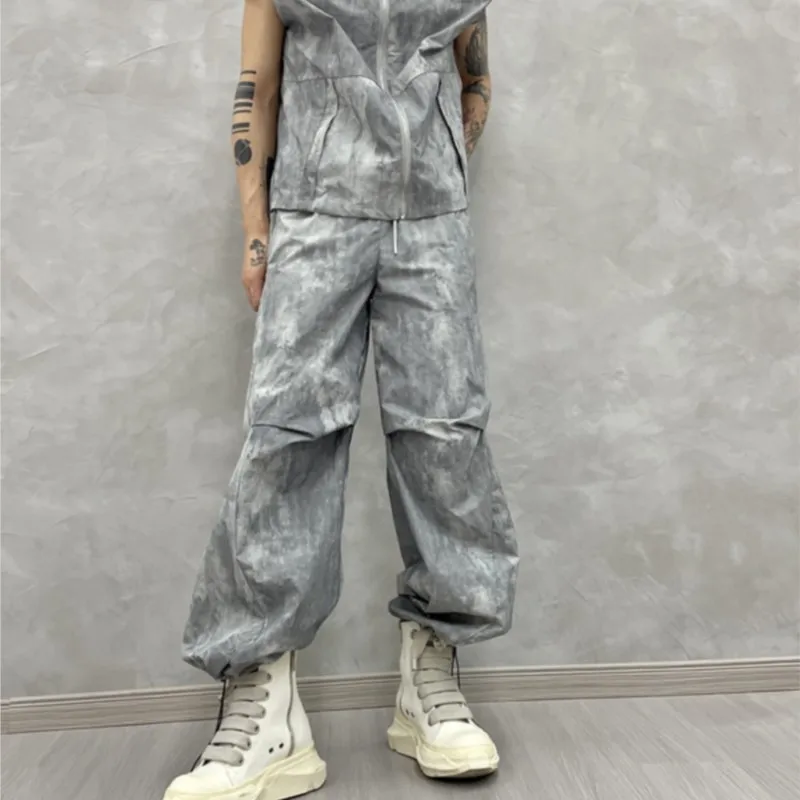 Summer Thin Tie-Dyed Loose Wide-Leg Pants Retro Personalized Ankle-Tied Overalls Trendy Loose Cool Casual Pants for Men