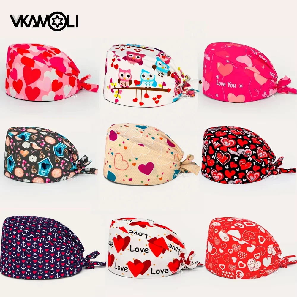 

Valentine's Day Medical Scrub Pharmacist Clinic Hats Dentist Lab HEAD CAP Doctor Nurse Surgical Working Caps Nursing scrubs hat