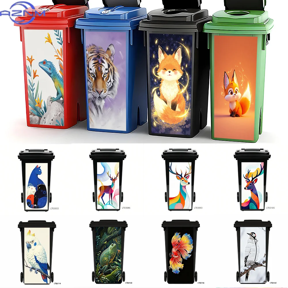 Fantasy Glowing Fox Trash Can Sticker, Magical Wildlife Design Waterproof Removable Outdoor Garbage Bin Mural Decor