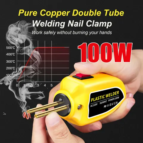 Máquina de soldadura de plástico de 100W, pistola soldadora de plástico, Kit de reparación de parachoques de grapadora caliente de 200 Uds., soldador para herramientas de reparación de parachoques de coche