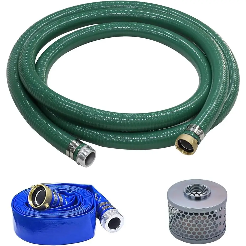

Комплект насоса с разливочным шлангом включает синий ПВХ-шланг для обратной промывки 2 дюйма x 50 футов и зеленый ПВХ-шланг для всасывания 2 дюйма x 20 футов с разъемами «папа-мама»