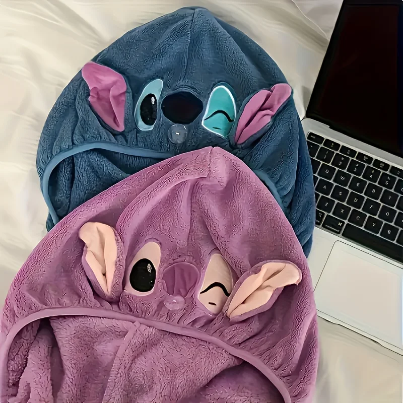 Touca de banho Disney Stitch, touca para secar cabelo em casa, chapéu de festa fofo e durável, lenço feminino, chapéu de brinquedo, 1 unidade