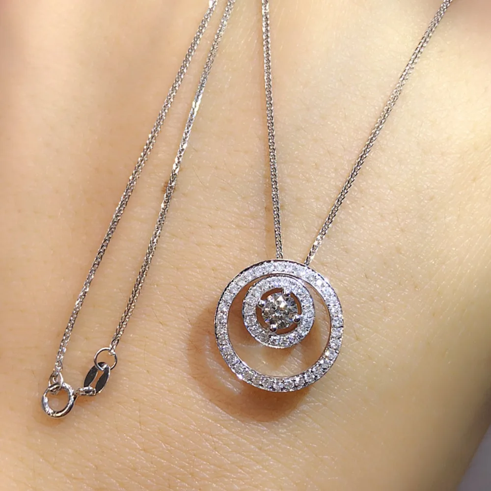 Корейское ожерелье с двойным круглым кулоном Lucky Double Halo Circle, высококачественный циркон 5А, круглый кулон для женщин, роскошные ювелирные украшения серебристого цвета.