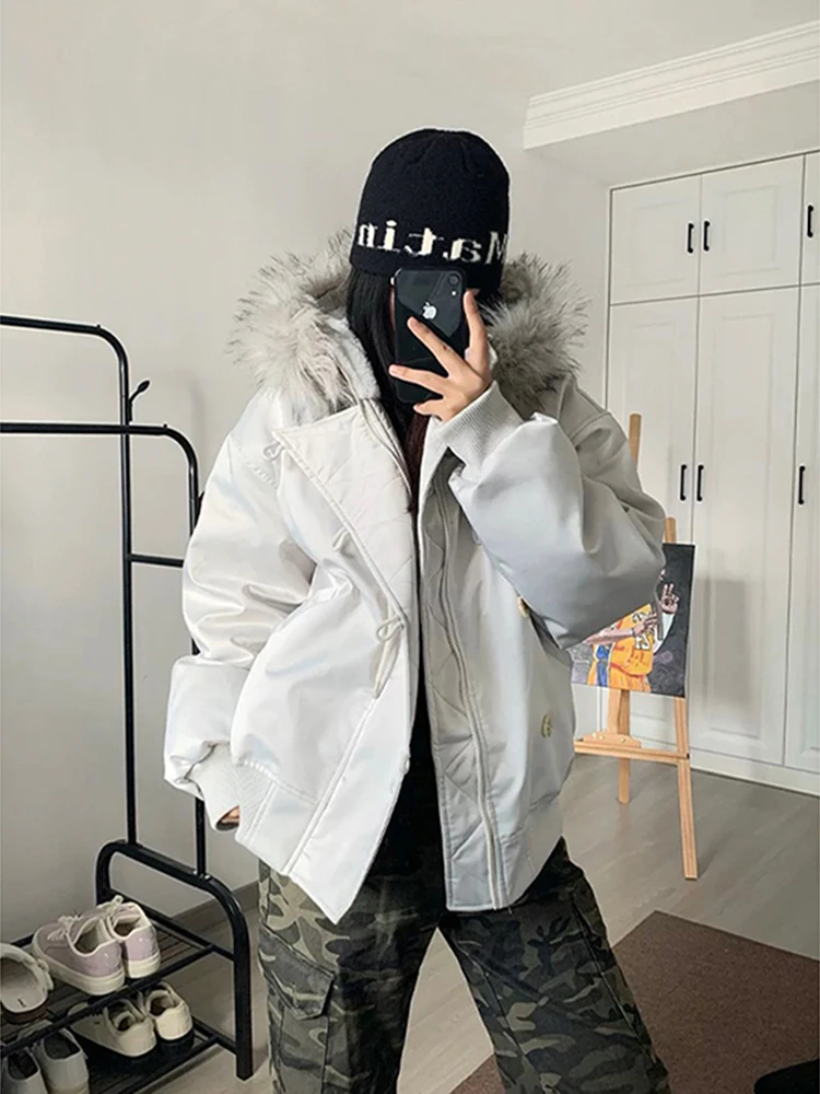 

TGNS American Retro Thiened Cotton Jaet Men's Winter Coat Fur Collar High-End Sensation Workwear Couple Parka Coat